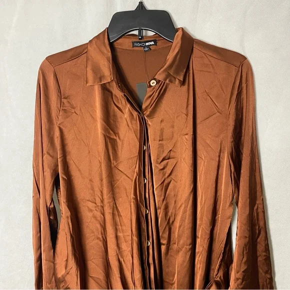 NWT Fashion Nova Time Of Your Life Satin Shirt Dress - Picture 3 of 11